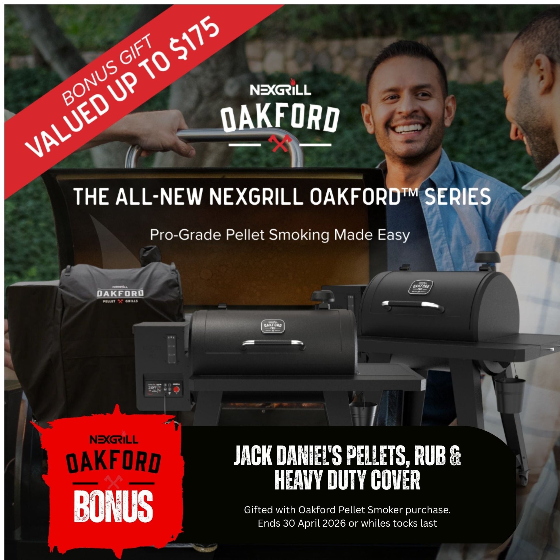Set it, monitor it, and let the smart braai do the heavy lifting. The Nexgrill Oakford Pellet Grill is the ultimate smoker wingman! With Nex-fi technology you can set your temperature, manage Set it, monitor it, and let the smart braai do the heavy lifting. The Nexgrill Oakford Pellet Grill is the ultimate smoker wingman! With Nex-fi technology you can set your temperature, manage