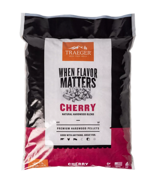 Traeger Cherry hardwood pellets packaging on a white background