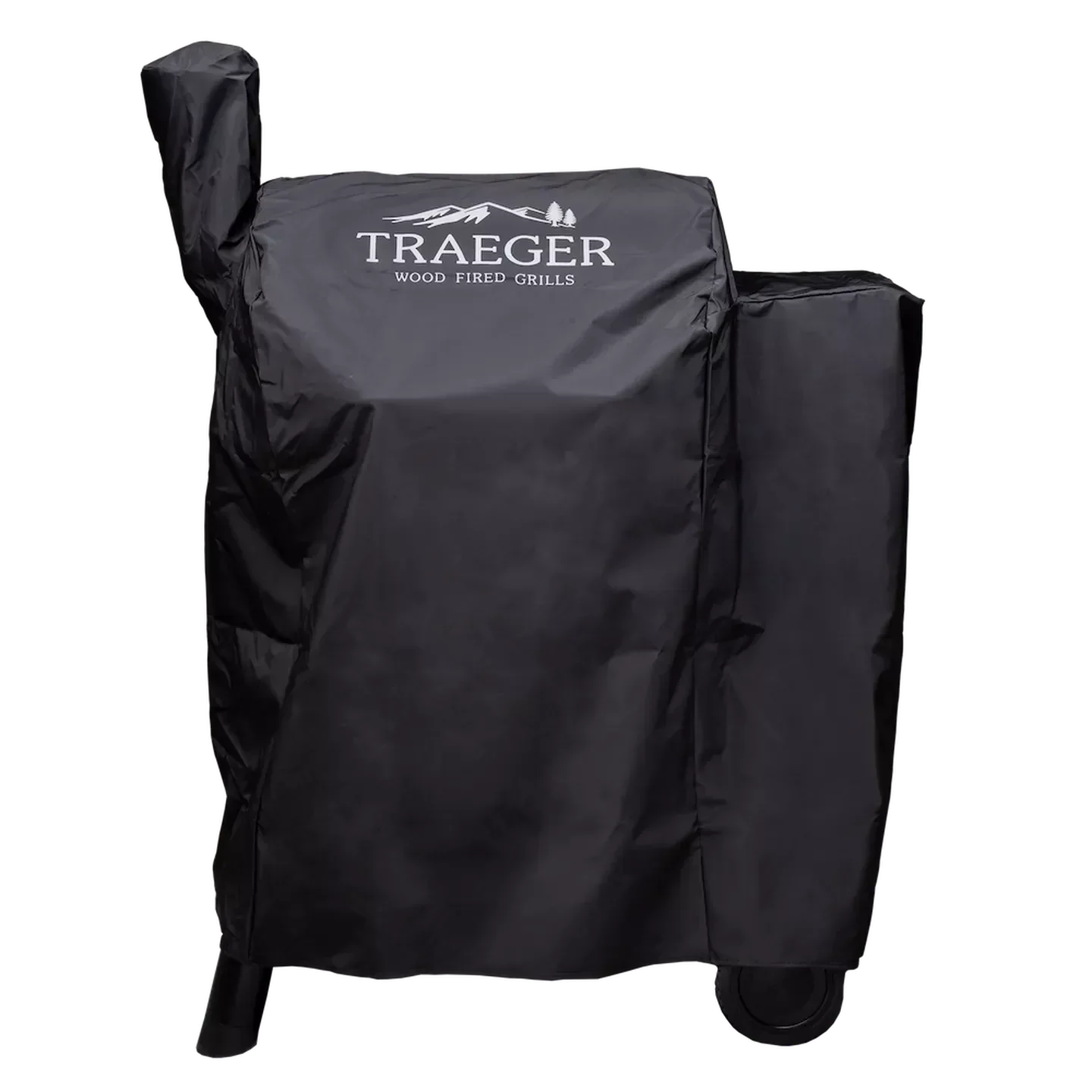 Black grill cover with Traeger logo on a white background