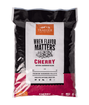 Traeger Cherry hardwood pellets packaging on a white background