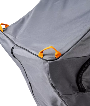 Gray bag with orange handles on a white background
