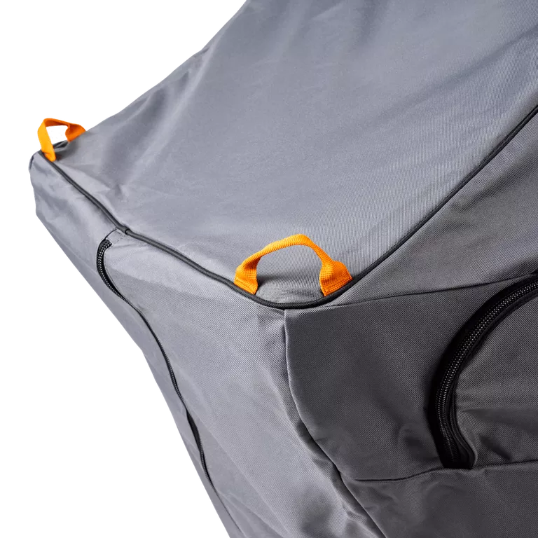 Gray bag with orange handles on a white background