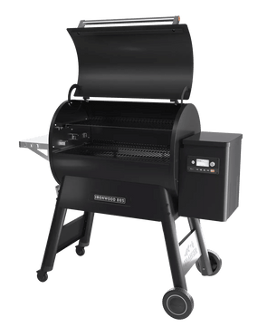 Black grill with digital display on a white background