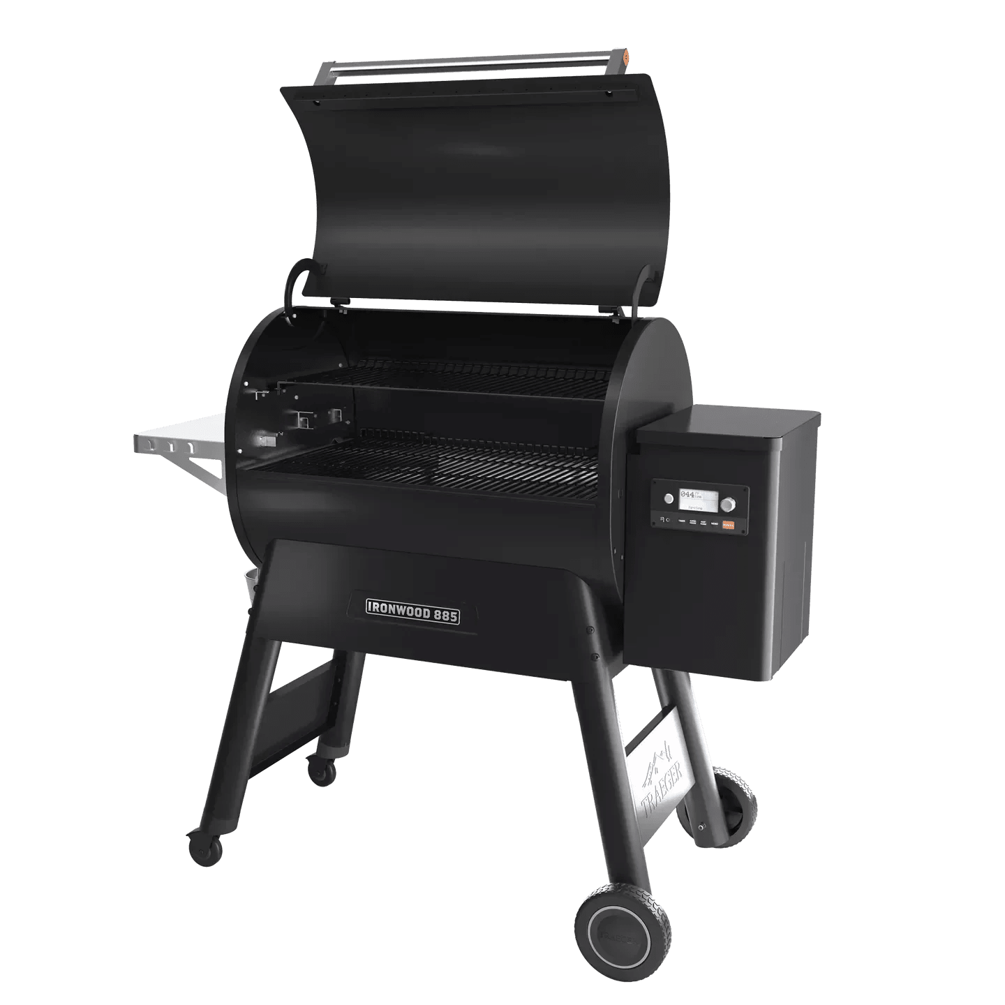 Black grill with digital display on a white background