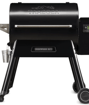 Black Traeger grill on a white background