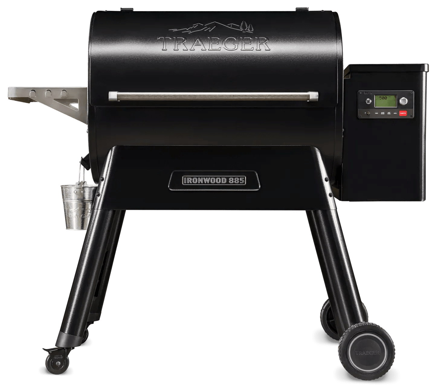 Black Traeger grill on a white background