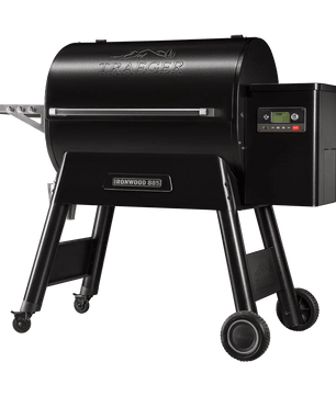 Black Traeger grill on a white background