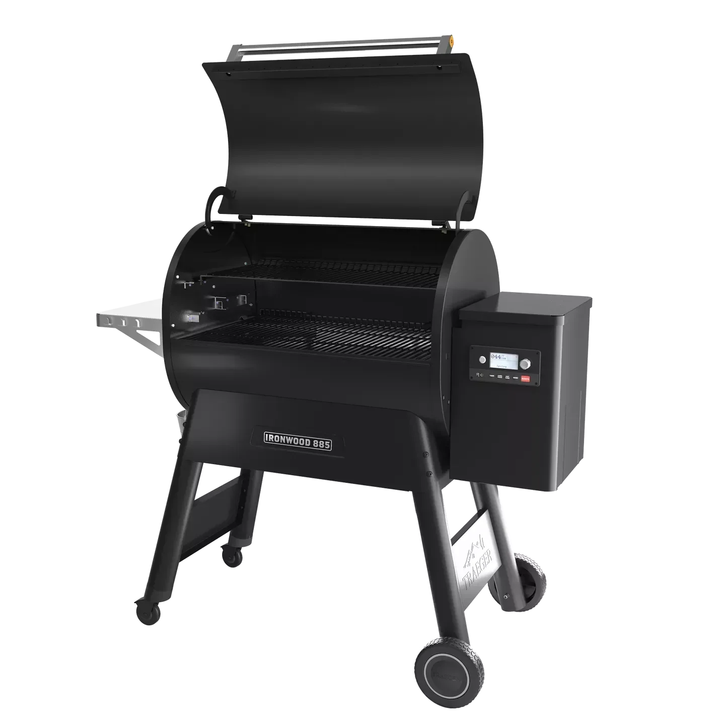 Black grill with digital display on a white background