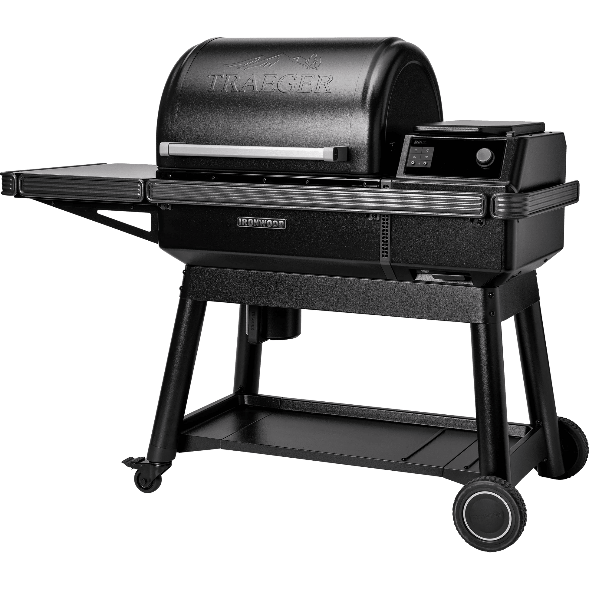 Black Traeger grill on a white background