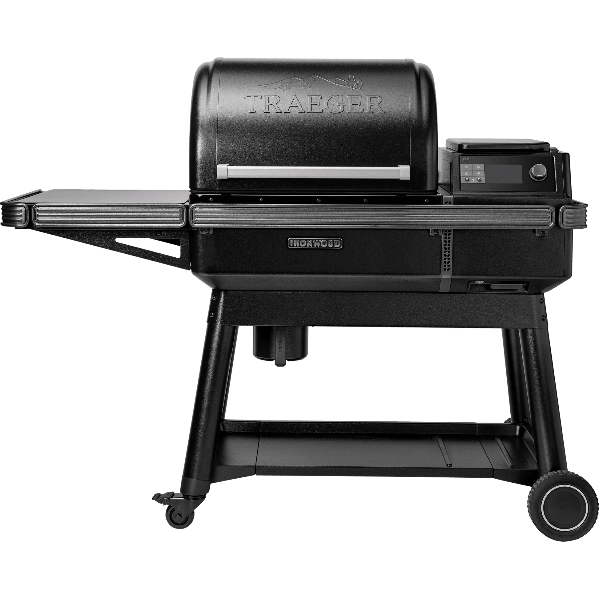 Black Traeger grill on a white background