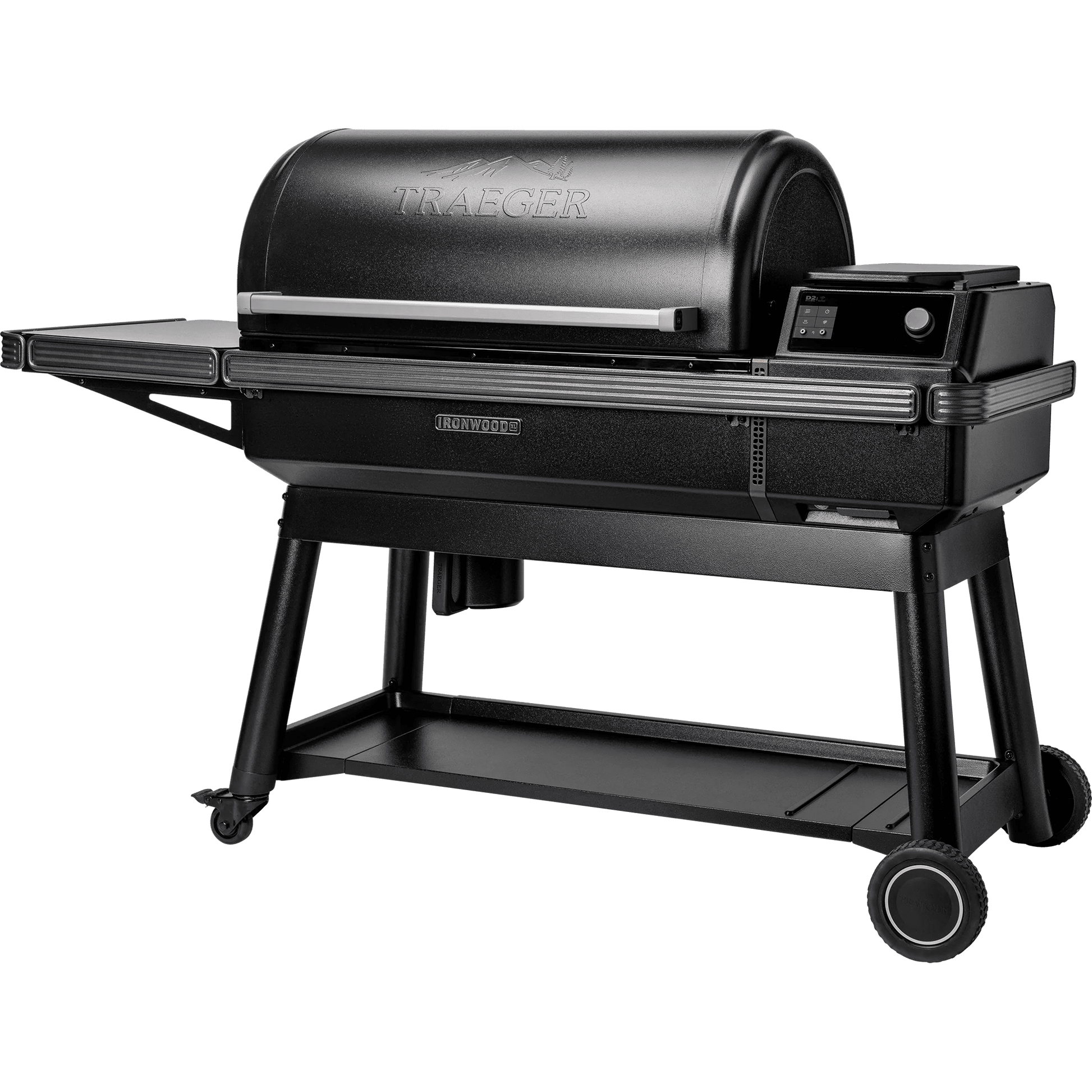 Black Traeger grill on a white background