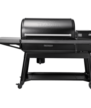Black Traeger grill on a white background