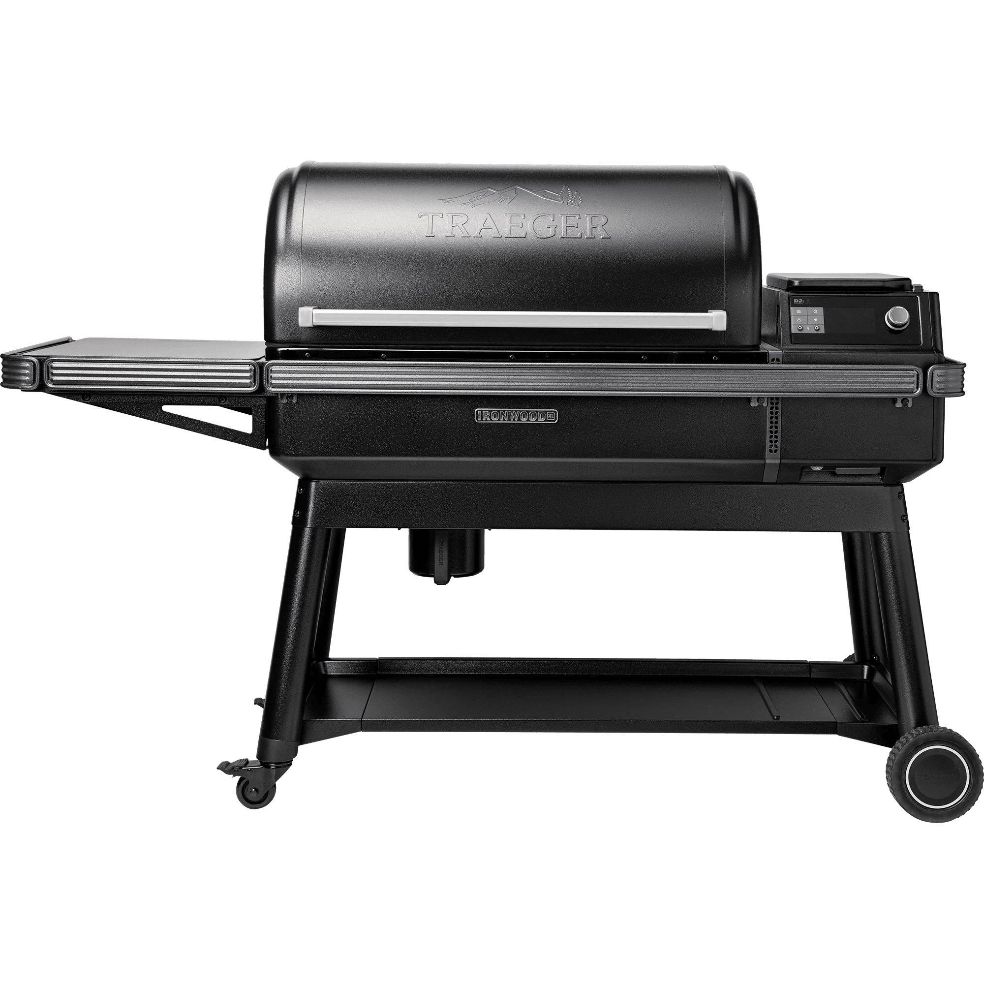 Black Traeger grill on a white background