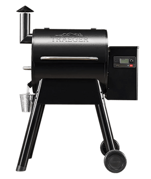 Black Traeger grill on a white background