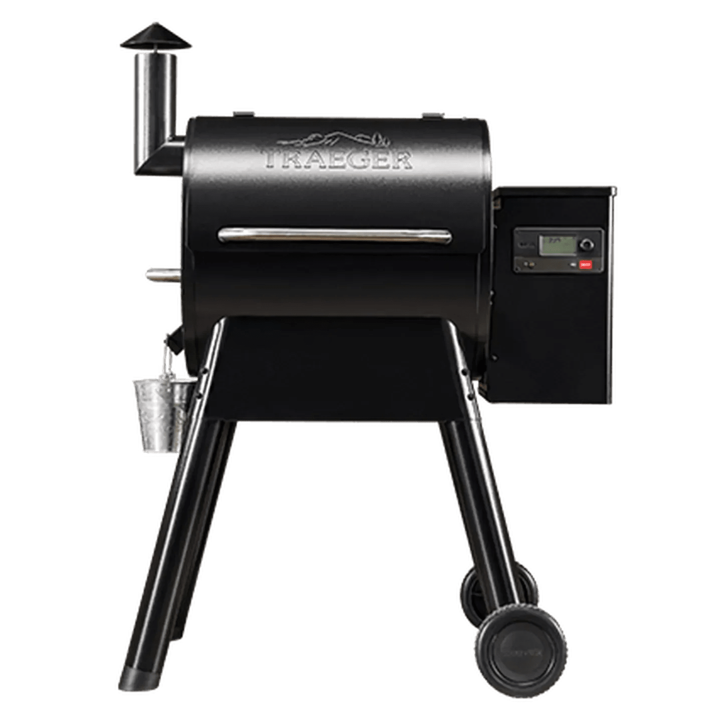 Black Traeger grill on a white background