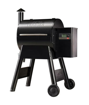 Black Traeger grill on a white background
