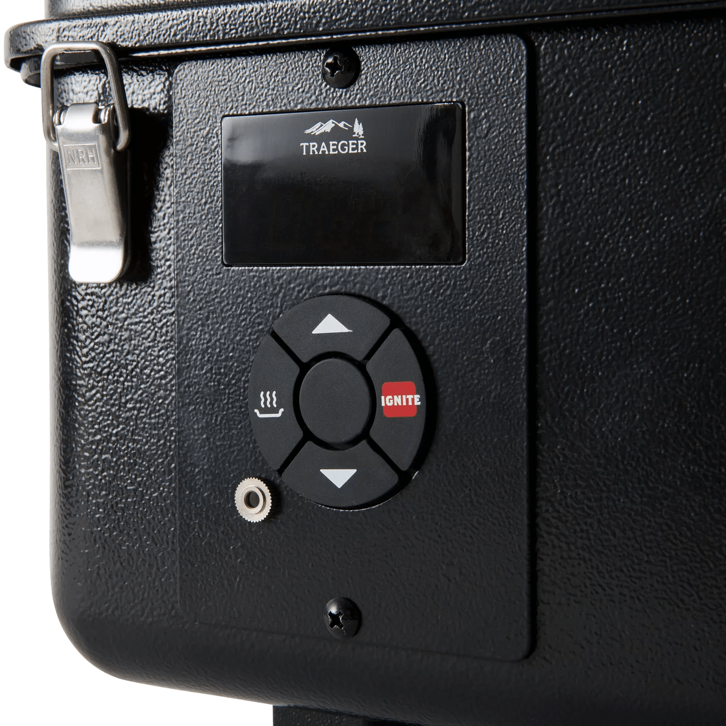 Control panel with Traeger logo on a black surface