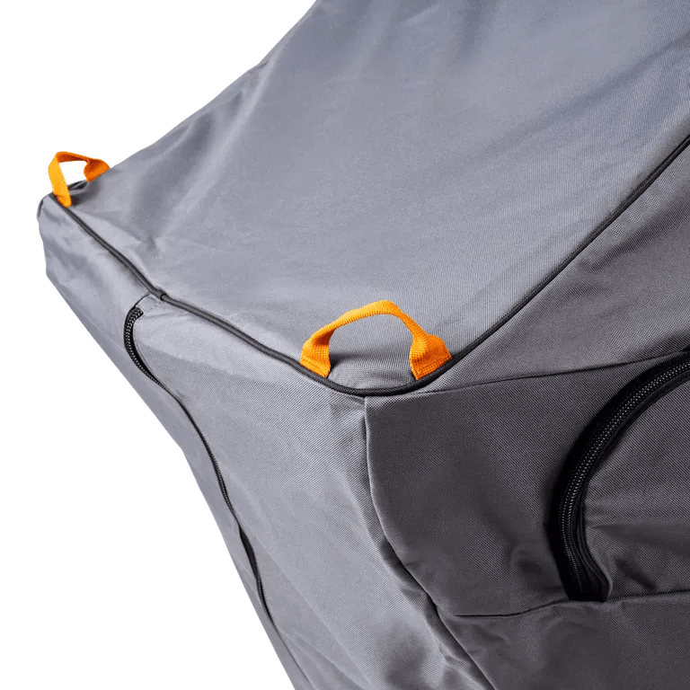 Gray bag with orange handles on a white background