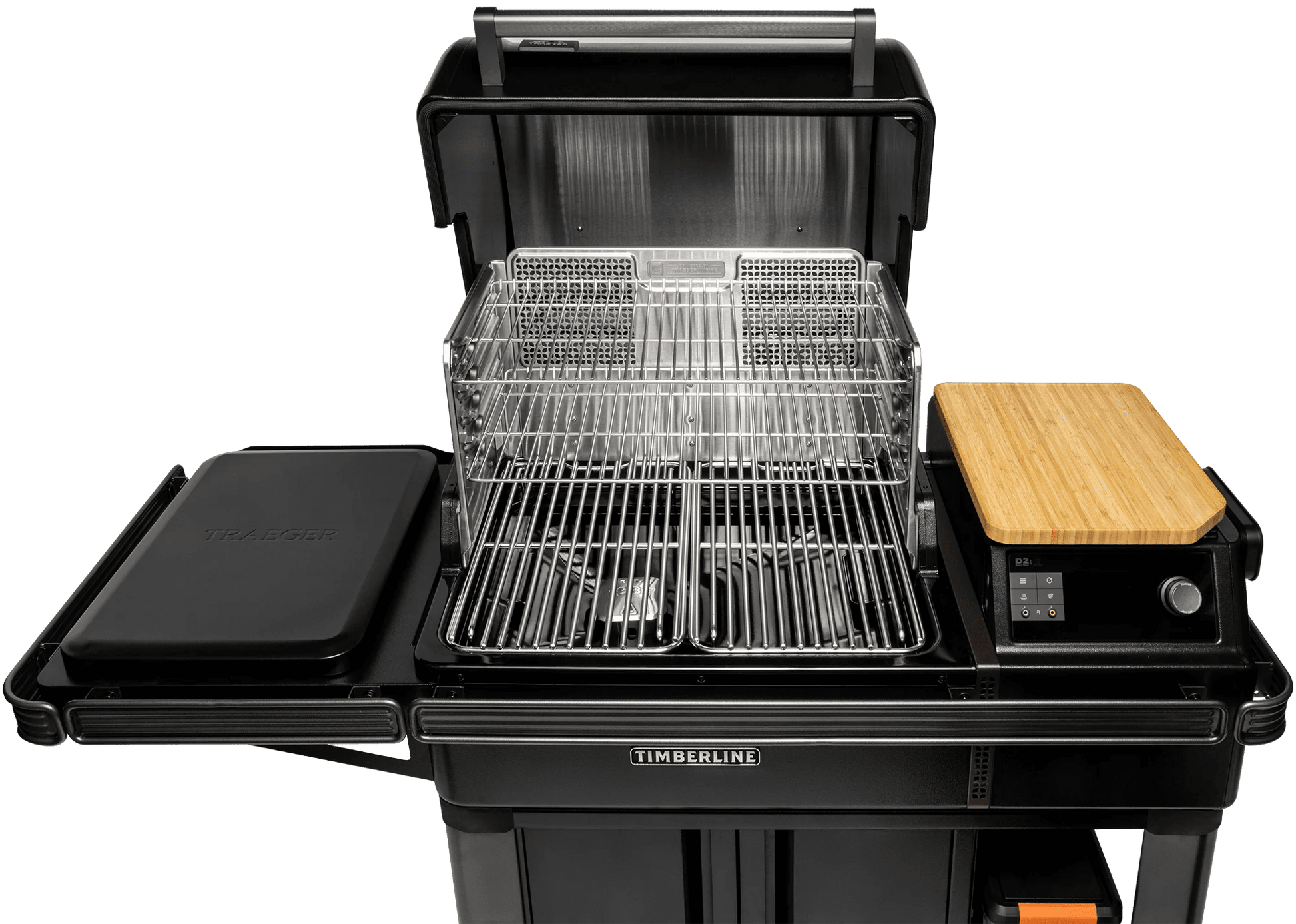 Portable grill with multiple cooking surfaces on a white background