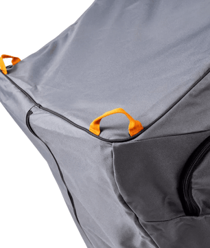 Gray bag with orange handles on a white background