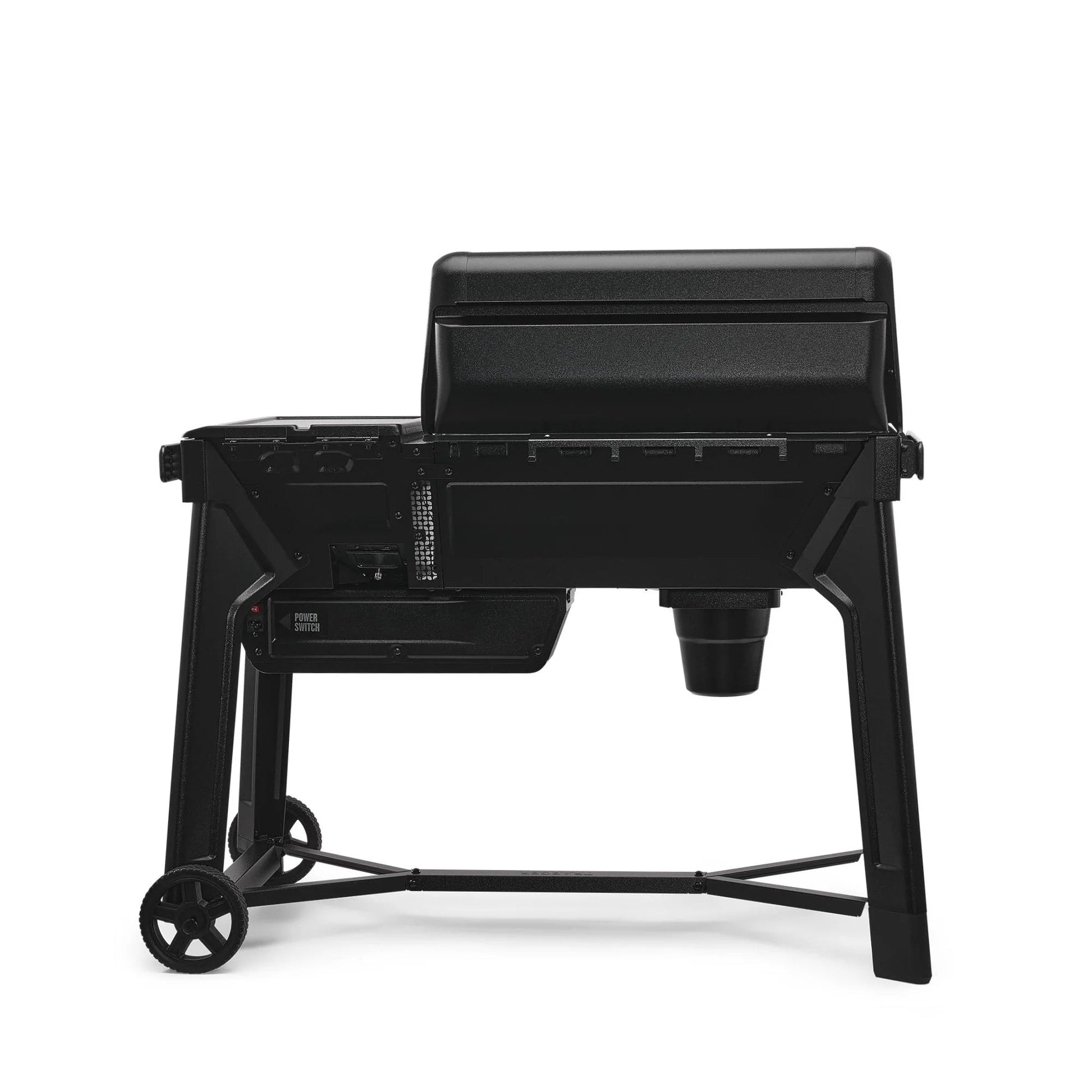 Black portable grill on a white background