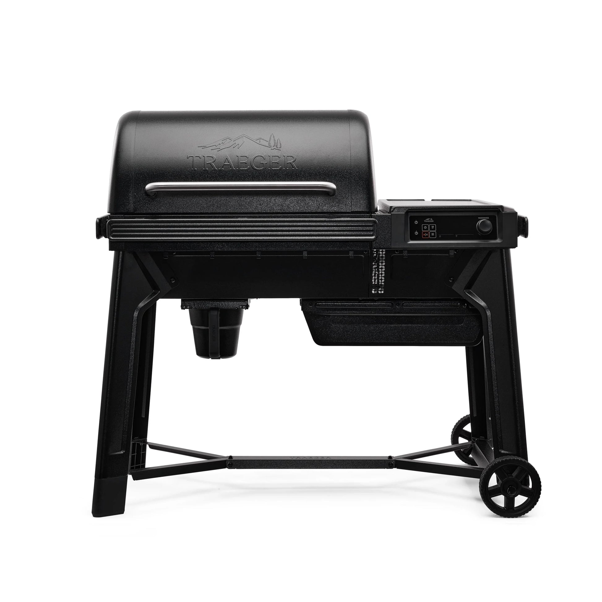 Black Traeger grill on a white background