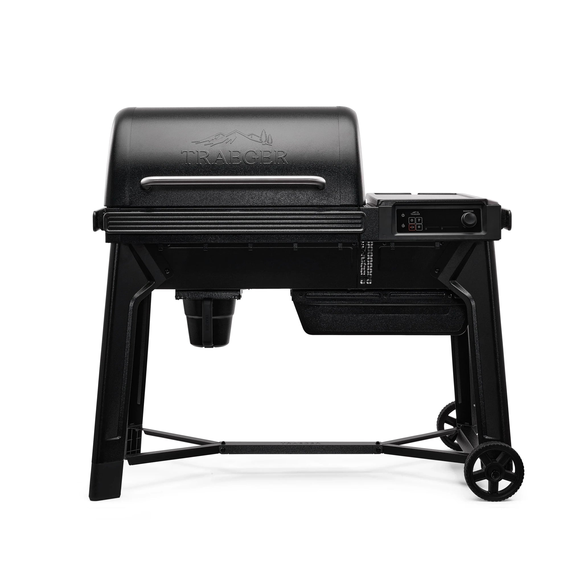 Black Traeger grill on a white background